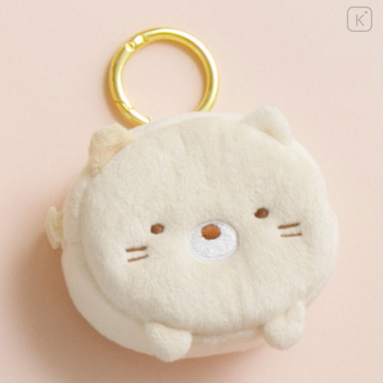 Japan San-X Mascot Mini Pouch with Carabiner - Sumikko Gurashi : Neko Fluffy Face - 2