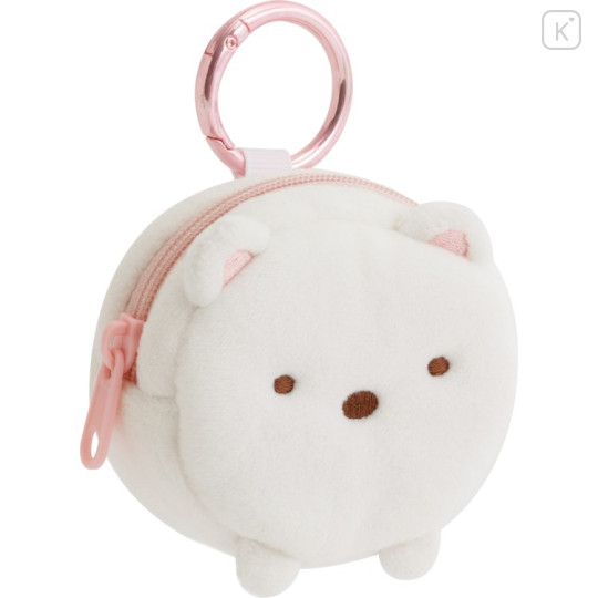 Japan San-X Mascot Mini Pouch with Carabiner - Sumikko Gurashi : Shirokuma Fluffy Face - 1