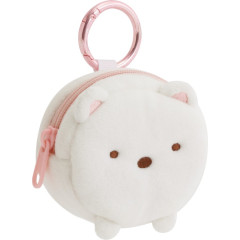 Japan San-X Mascot Mini Pouch with Carabiner - Sumikko Gurashi : Shirokuma Fluffy Face