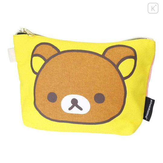 Japan San-X Canvas Cosmetic Pouch - Korilakkuma & Rilakkuma : Face Pink Yellow - 1