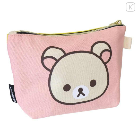 Japan San-X Canvas Cosmetic Pouch - Korilakkuma & Rilakkuma : Face Pink Yellow - 2