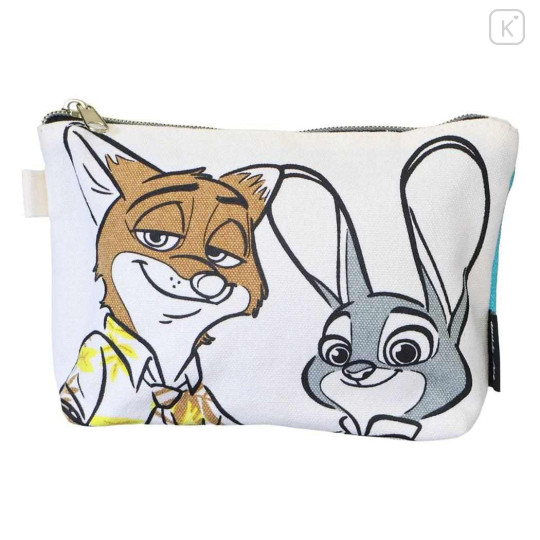 Japan Disney Canvas Cosmetic Pouch - Zootopia : Nick & Judy Face Blue - 1