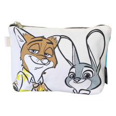 Japan Disney Canvas Cosmetic Pouch - Zootopia : Nick & Judy Face Blue