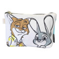 Japan Disney Canvas Cosmetic Pouch - Zootopia : Nick & Judy Face Blue - 1