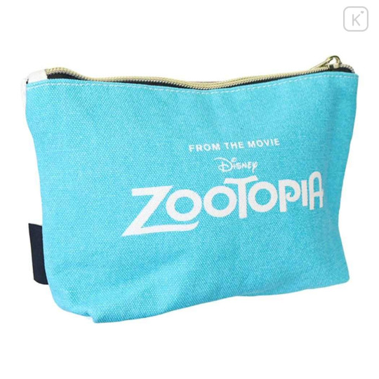 Japan Disney Canvas Cosmetic Pouch - Zootopia : Nick & Judy Face Blue - 2