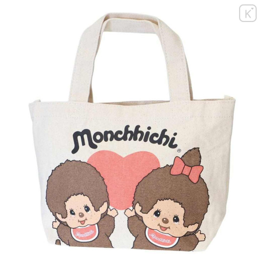 Japan Monchhichi Mini Tote Bag - Monchhichi-chan & Monchhichi-kun : Heart - 1