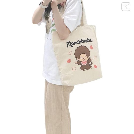 Japan Monchhichi A4 Tote Bag - Monchhichi-kun : Wink Heart - 6