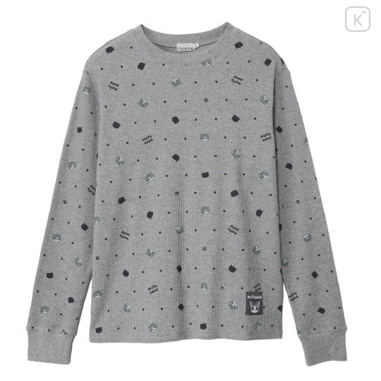Japan Mofusand Waffle Long-Sleeve T-Shirt (M) - Polka Dot Pattern Gray - 1