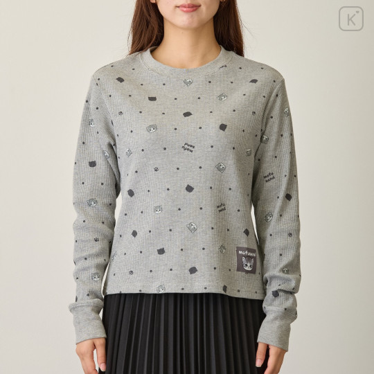 Japan Mofusand Waffle Long-Sleeve T-Shirt (M) - Polka Dot Pattern Gray - 5