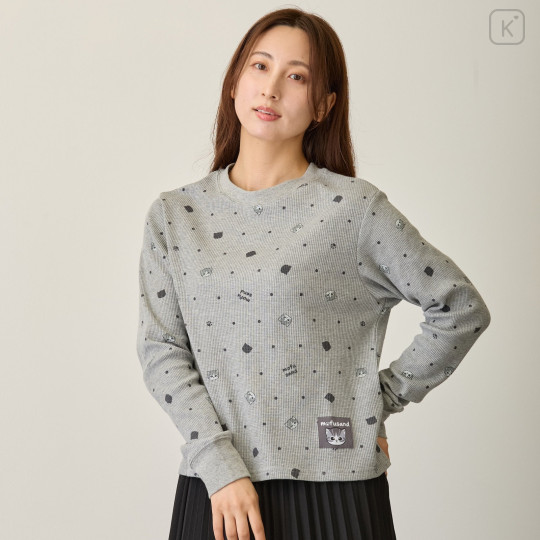 Japan Mofusand Waffle Long-Sleeve T-Shirt (L) - Polka Dot Pattern Gray - 3