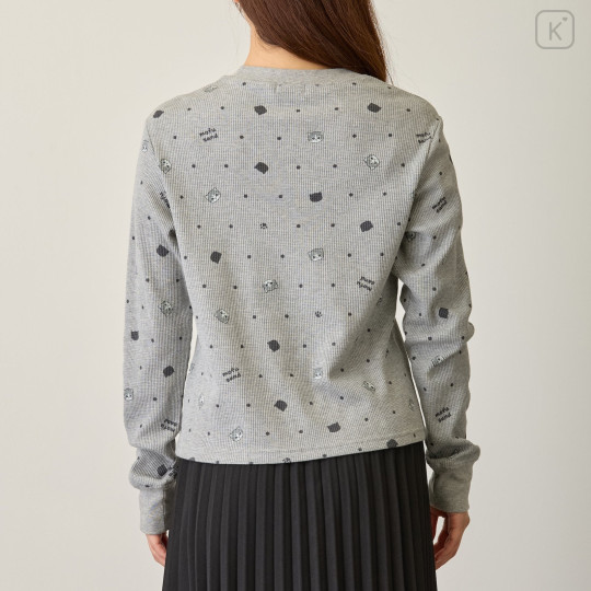 Japan Mofusand Waffle Long-Sleeve T-Shirt (L) - Polka Dot Pattern Gray - 7