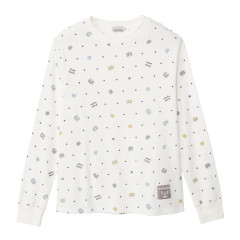 Japan Mofusand Waffle Long-Sleeve T-Shirt (M) - Polka Dot Pattern White