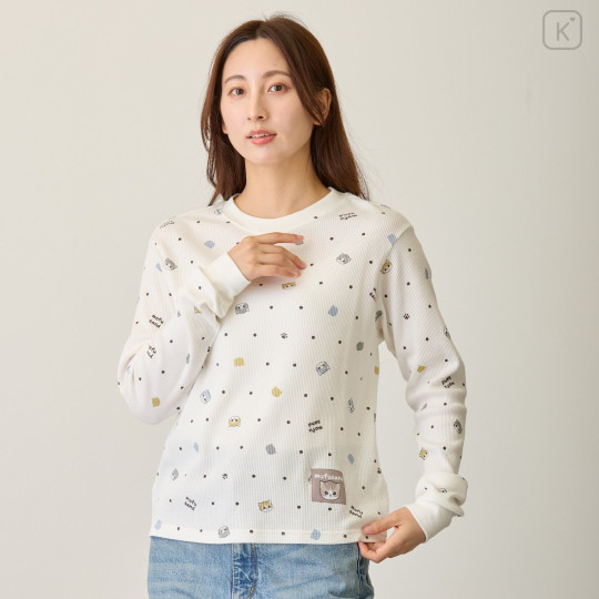Japan Mofusand Waffle Long-Sleeve T-Shirt (M) - Polka Dot Pattern White - 3