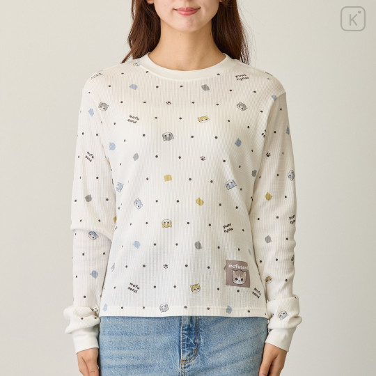 Japan Mofusand Waffle Long-Sleeve T-Shirt (M) - Polka Dot Pattern White - 5