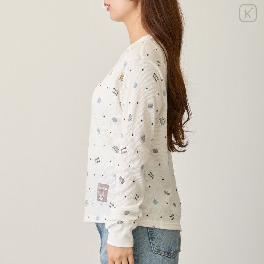 Japan Mofusand Waffle Long-Sleeve T-Shirt (M) - Polka Dot Pattern White - 6