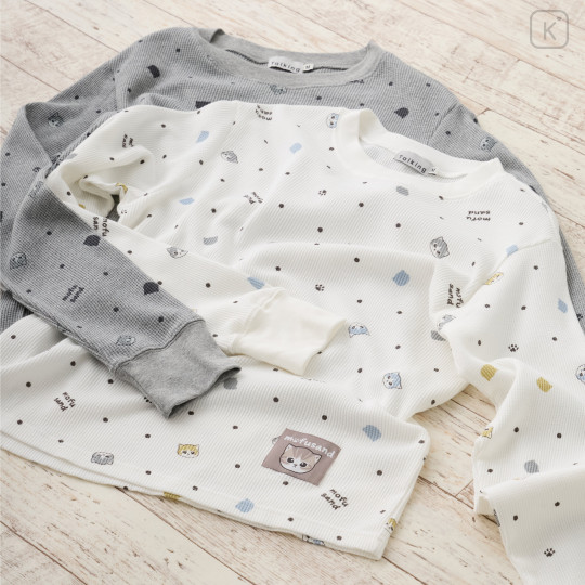 Japan Mofusand Waffle Long-Sleeve T-Shirt (L) - Polka Dot Pattern White - 2