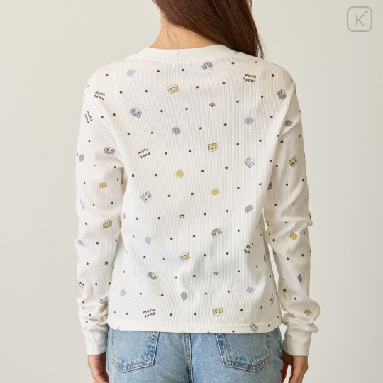 Japan Mofusand Waffle Long-Sleeve T-Shirt (L) - Polka Dot Pattern White - 7