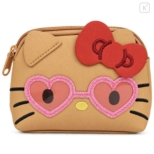 Japan Sanrio Mascot Cosmetic Pouch - Hello Kitty : Tan Swimsuit Party Heart Sunglasses - 1