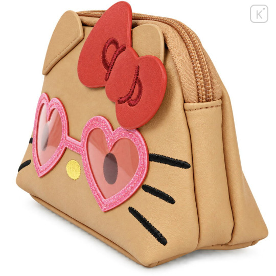 Japan Sanrio Mascot Cosmetic Pouch - Hello Kitty : Tan Swimsuit Party Heart Sunglasses - 2