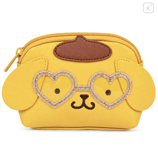 Japan Sanrio Mascot Cosmetic Pouch - Pompompurin : Tan Sunburned Heart Sunglasses - 1