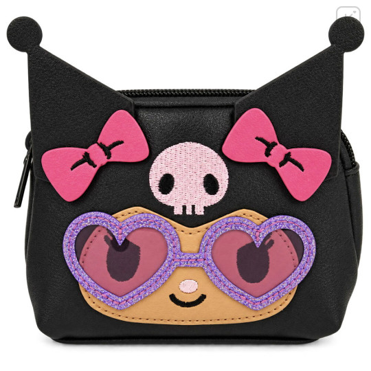 Japan Sanrio Mascot Cosmetic Pouch - Kuromi : Tan Sunburned Heart Sunglasses - 1