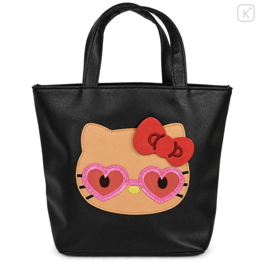 Japan Sanrio Mini Tote Bag - Hello Kitty : Tan Sunburned Heart Sunglasses Black - 1