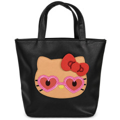 Japan Sanrio Mini Tote Bag - Hello Kitty : Tan Sunburned Heart Sunglasses Black