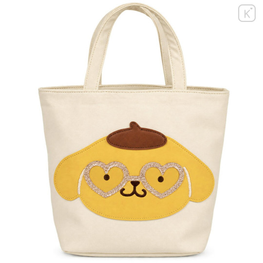Japan Sanrio Mini Tote Bag - Pompompurin : Tan Sunburned Heart Sunglasses - 1