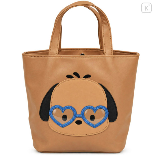 Japan Sanrio Mini Tote Bag - Pochacco : Tan Sunburned Heart Sunglasses - 1