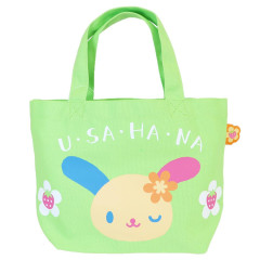 Japan Sanrio Mini Tote Bag - Usahana : Face Wink Sharp Green