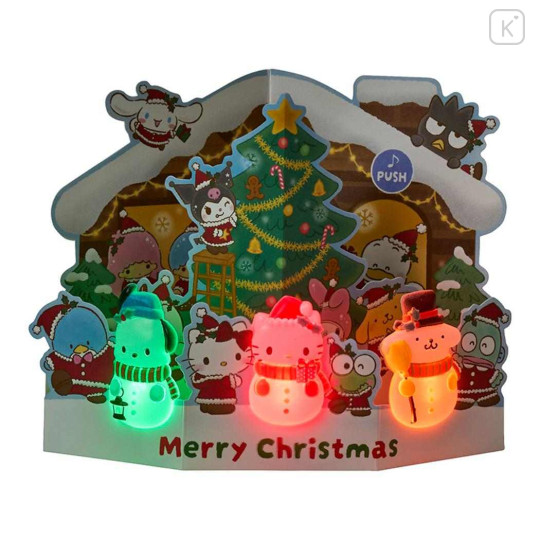 Japan Sanrio 3D Greeting Card - Hapidanbui Boys & Characters Christmas Tree & Light & Snowman in Front of the House - 1