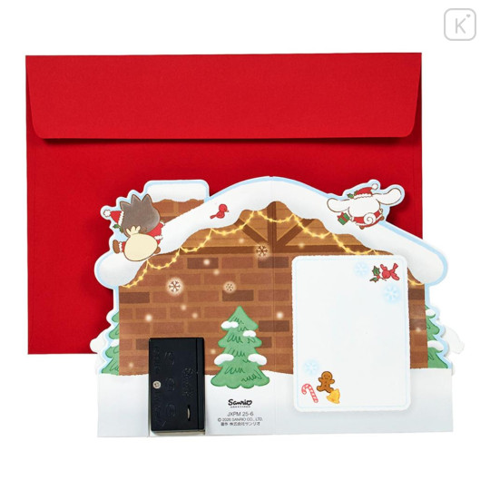 Japan Sanrio 3D Greeting Card - Hapidanbui Boys & Characters Christmas Tree & Light & Snowman in Front of the House - 5