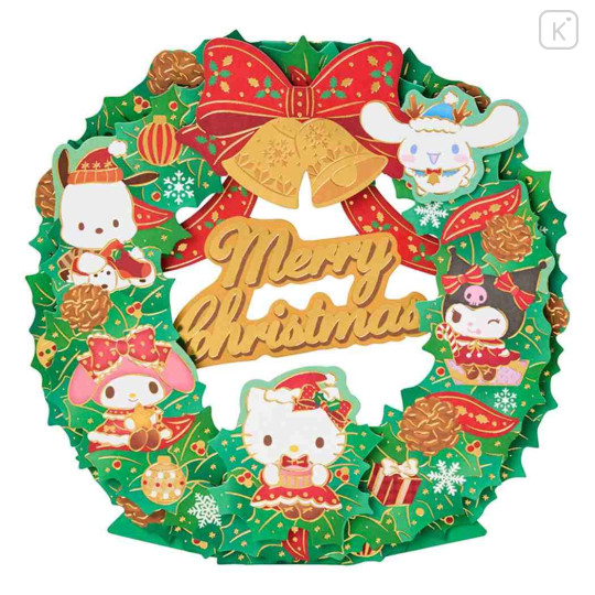 Japan Sanrio 3D Greeting Card - Characters Christmas Wreath - 2