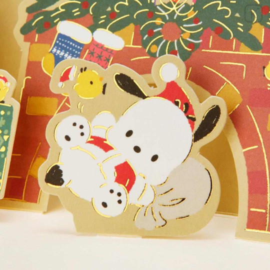 Japan Sanrio 3D Greeting Card - Pochacco : Christmas Tree & Fireplace - 4
