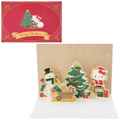 Japan Sanrio 3D Greeting Card - Hello Kitty & Tiny Chum : Christmas Tree & Snowman