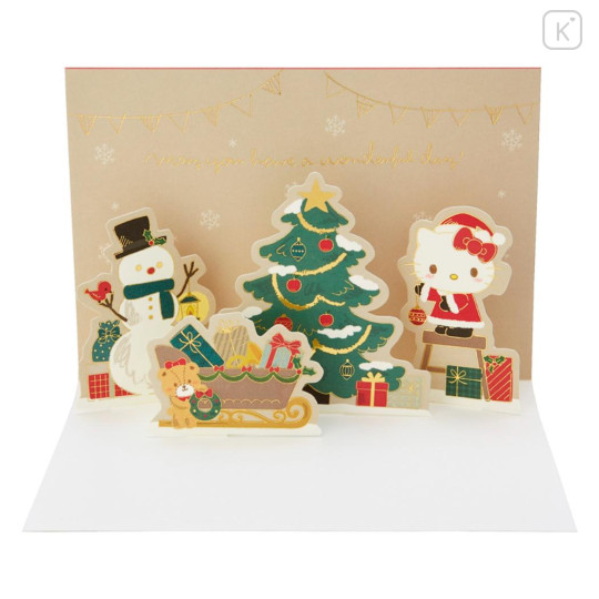 Japan Sanrio 3D Greeting Card - Hello Kitty & Tiny Chum : Christmas Tree & Snowman - 3
