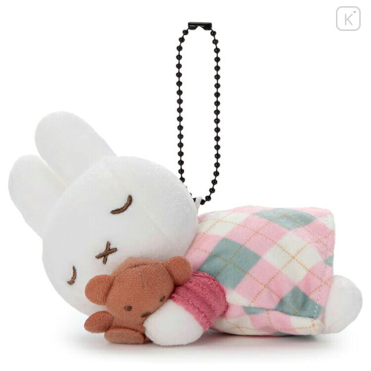 Japan Miffy Mascot Holder - Miffy Check Sleeping Friend Pink - 1