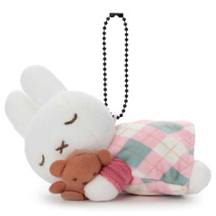 Japan Miffy Mascot Holder - Miffy Check Sleeping Friend Pink
