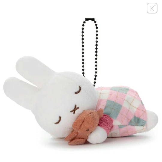 Japan Miffy Mascot Holder - Miffy Check Sleeping Friend Pink - 3