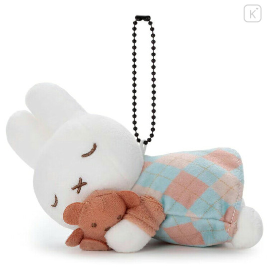 Japan Miffy Mascot Holder - Miffy Check Sleeping Friend Blue - 1