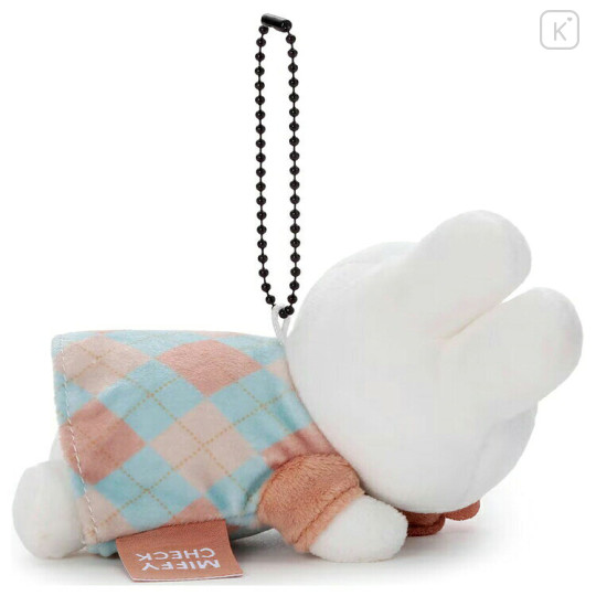 Japan Miffy Mascot Holder - Miffy Check Sleeping Friend Blue - 2