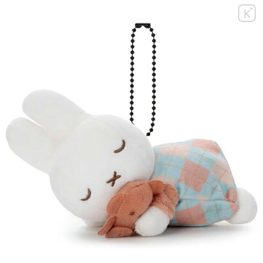 Japan Miffy Mascot Holder - Miffy Check Sleeping Friend Blue - 3