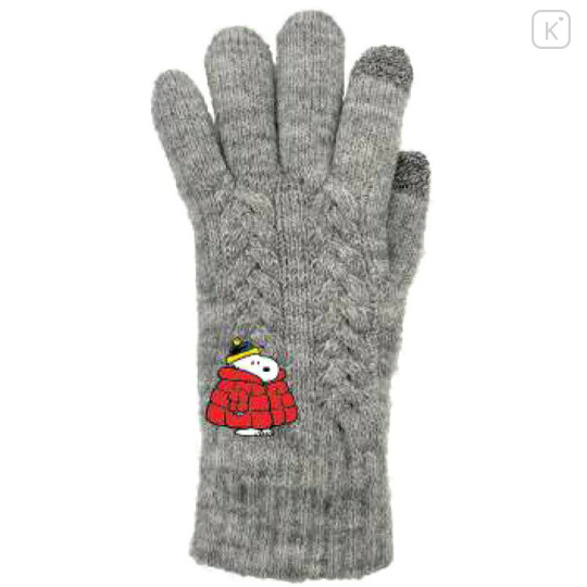 Japan Peanuts Embroidery Smartphone Compatible Gloves - Snoopy : Winter Grey - 1