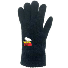 Japan Peanuts Embroidery Smartphone Compatible Gloves - Snoopy & Woodstock : Winter Black