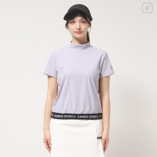 Japan Sanrio Ribbed Mock Neck Top with Hem Logo (L) - Hello Kitty : Sanrio Sports Lavender - 3