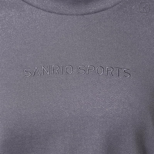 Japan Sanrio Glitter Fleece-Lined Logo Pullover (M) - Hello Kitty : Sanrio Sports Gray - 5