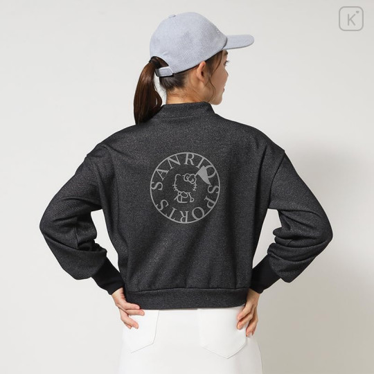 Japan Sanrio Glitter Fleece-Lined Logo Pullover (M) - Hello Kitty : Sanrio Sports Black - 2