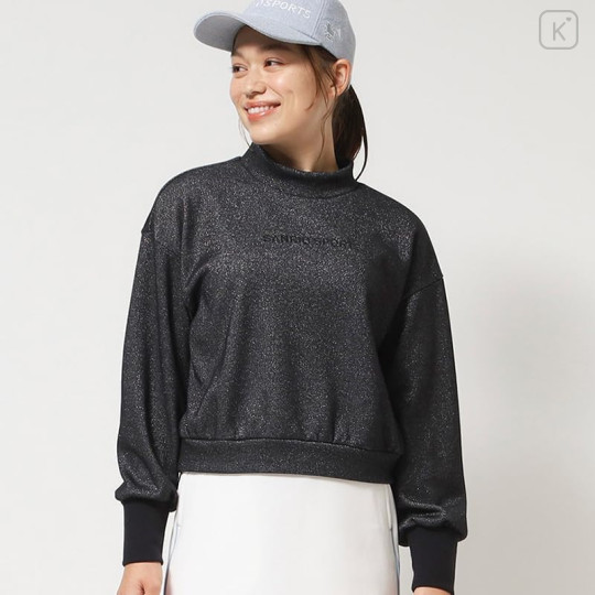Japan Sanrio Glitter Fleece-Lined Logo Pullover (L) - Hello Kitty : Sanrio Sports Black - 1