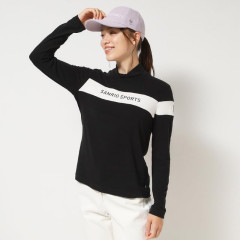 Japan Sanrio Two-Tone Logo Print Mock Neck Top (M) - Hello Kitty : Sanrio Sports Black