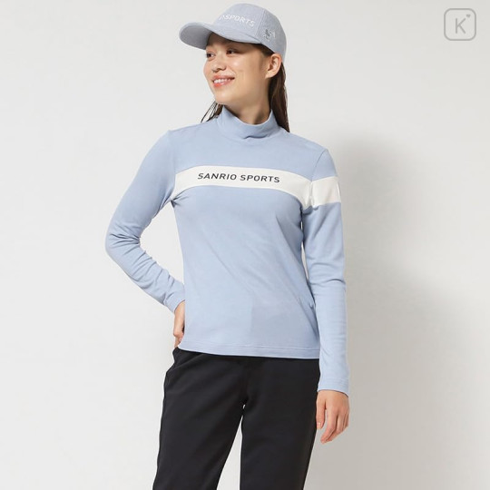 Japan Sanrio Two-Tone Logo Print Mock Neck Top (M) - Hello Kitty : Sanrio Sports Blue - 2